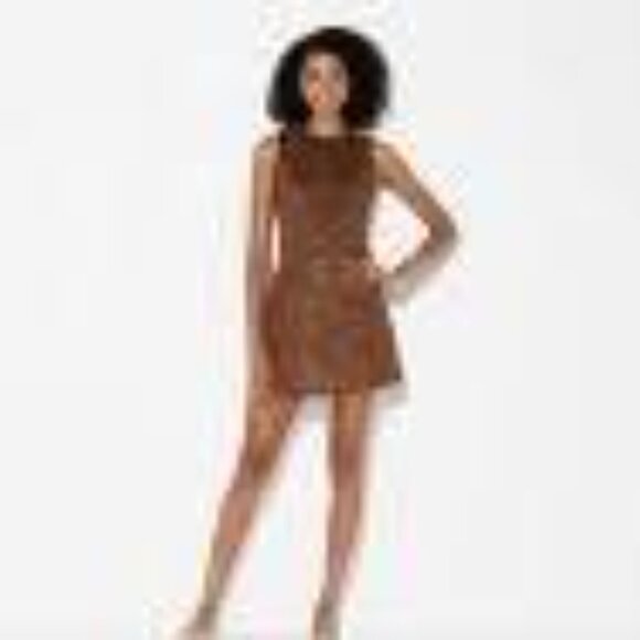 ~Women's Faux Suede Button-Front Mini A-Line Dress - Wild Fable Brown S~NWT's - Picture 3 of 5